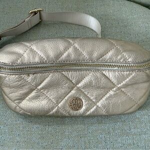 LILLY PULITZER Kenton Gold Metallic LEATHER Quilted Belt Bag $198